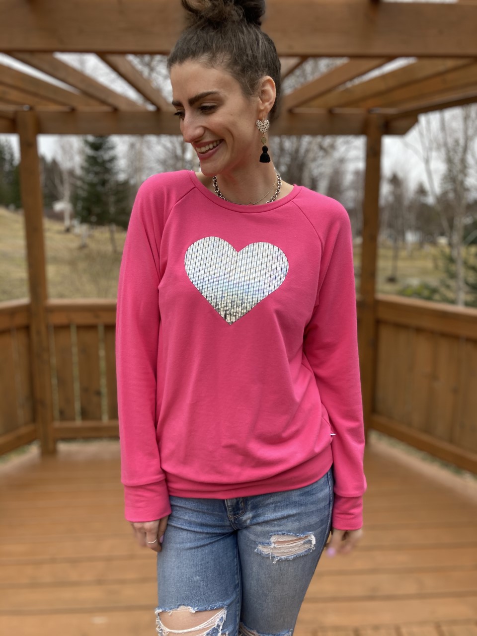 Holographic Heart Oversized Sweater (Pink)